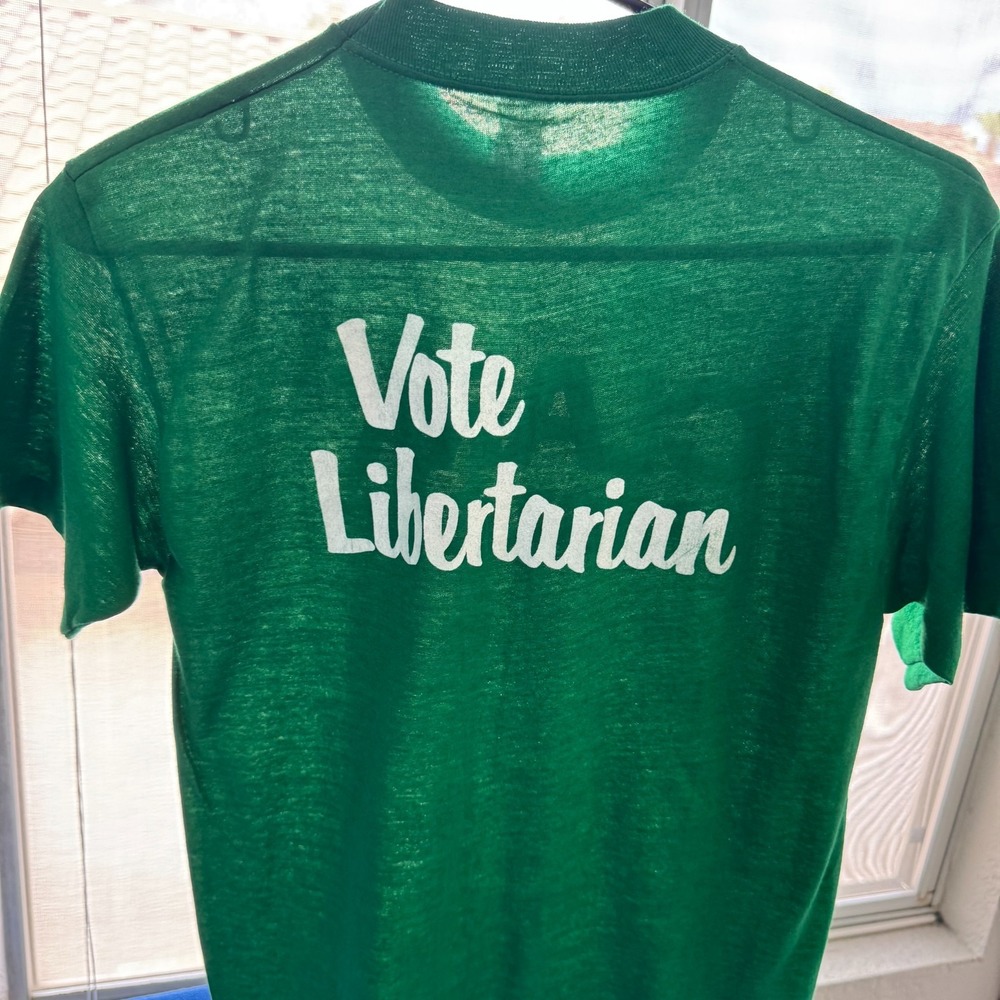 Vintage 80s Paper Thin T Shirt Mens Medium Vote Libertarian Political Tee USA